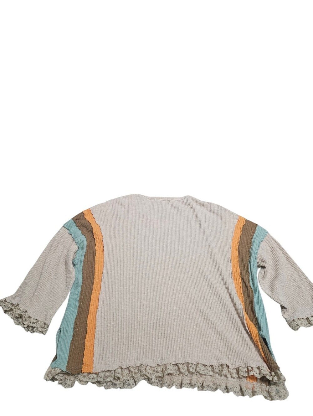 Easel Cream Ribbed Knit Colorblock Boho Top - Picture 5 of 8
